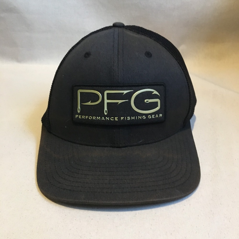Columbia Hat Cap Mens Medium Black PFG Fitted Outdoor Fishing Hiking Beach Logo